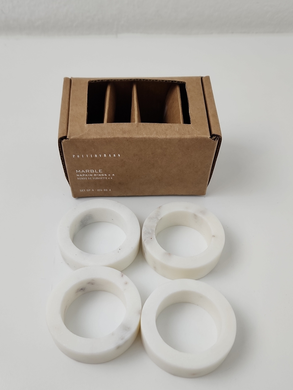 Pottery Barn Handcrafted Thin Marble Napkin Rings - Set of 4 Off White